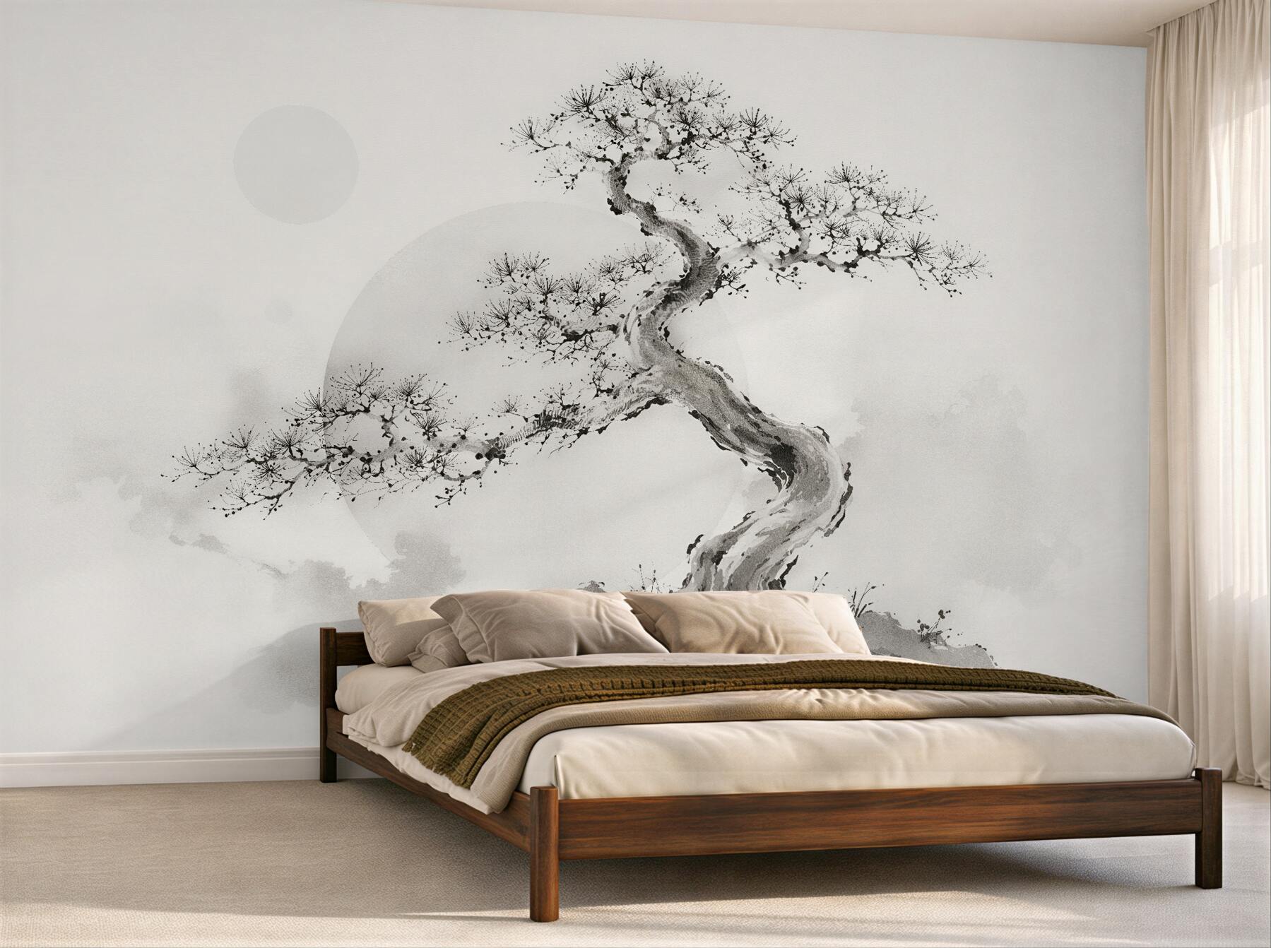 Fototapeten Bonsai in grauem Aquarell