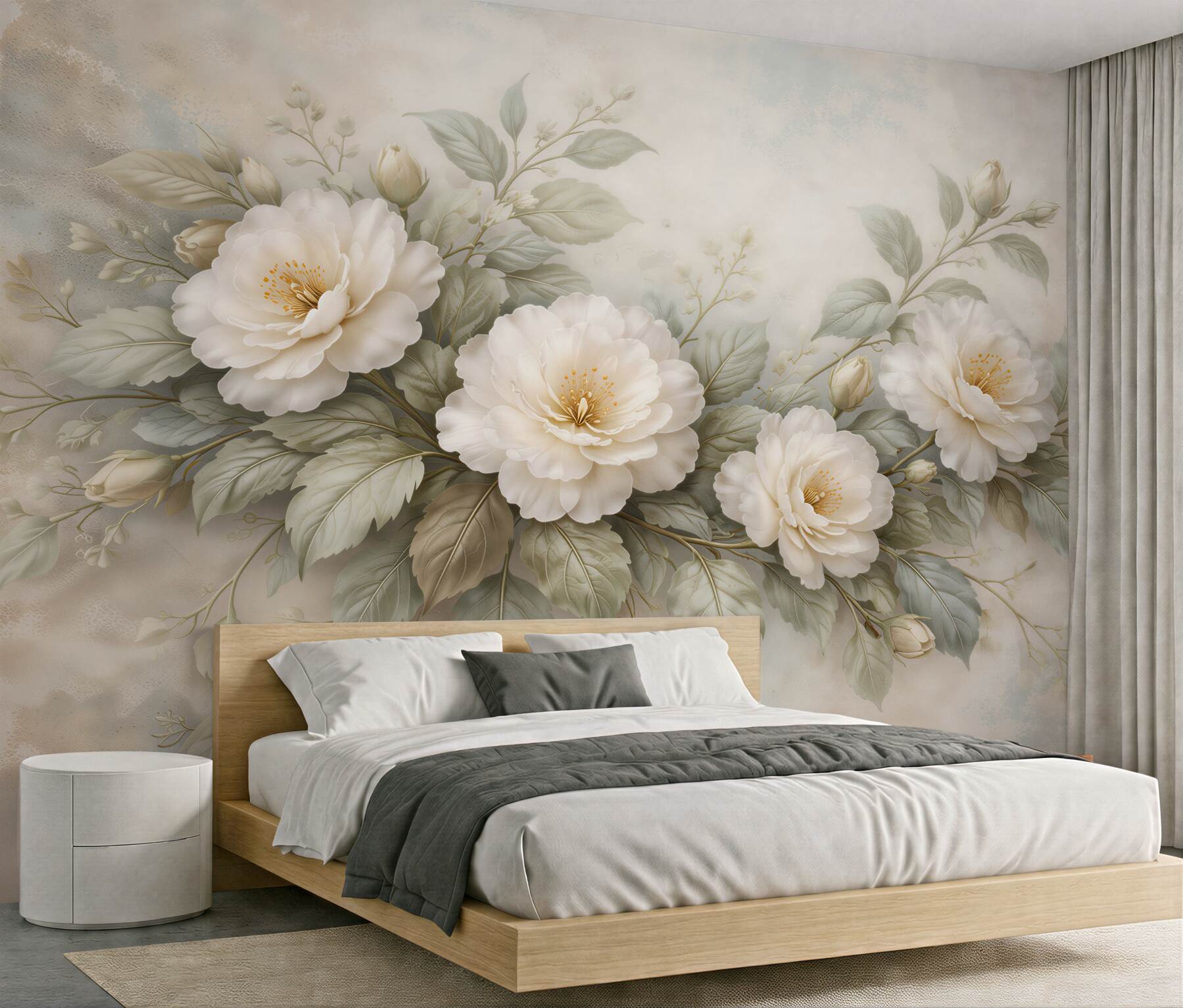 Fototapeten Cremefarbene Pfingstrosen in subtiler Eleganz