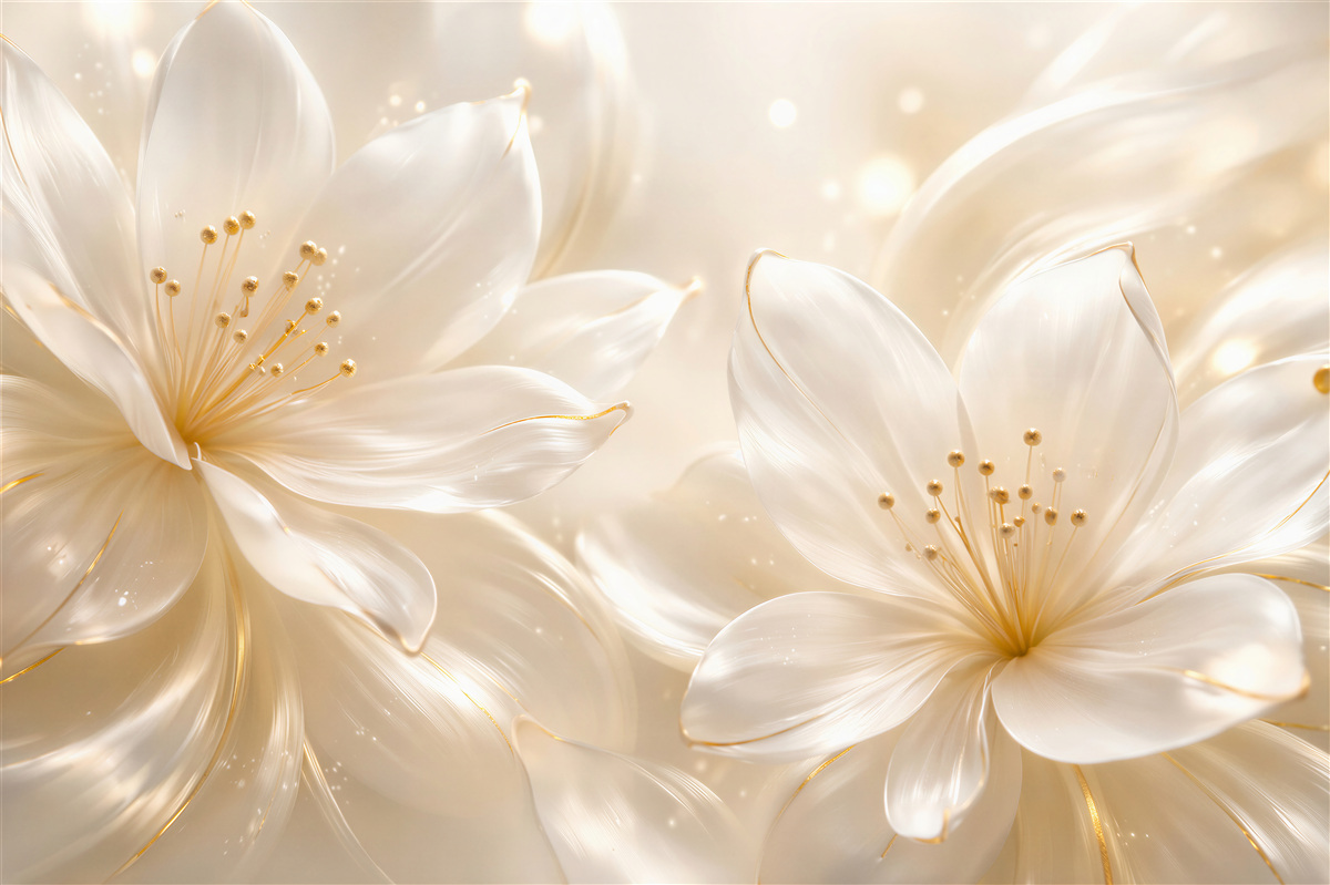 Fototapeten Perlenartige Blumen im goldenen Glanz