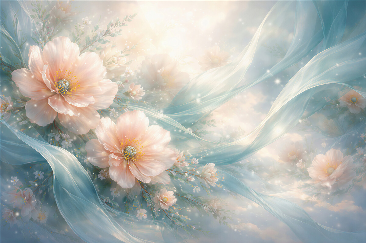 Fototapeten Ätherische Blumen im blauen Dunst