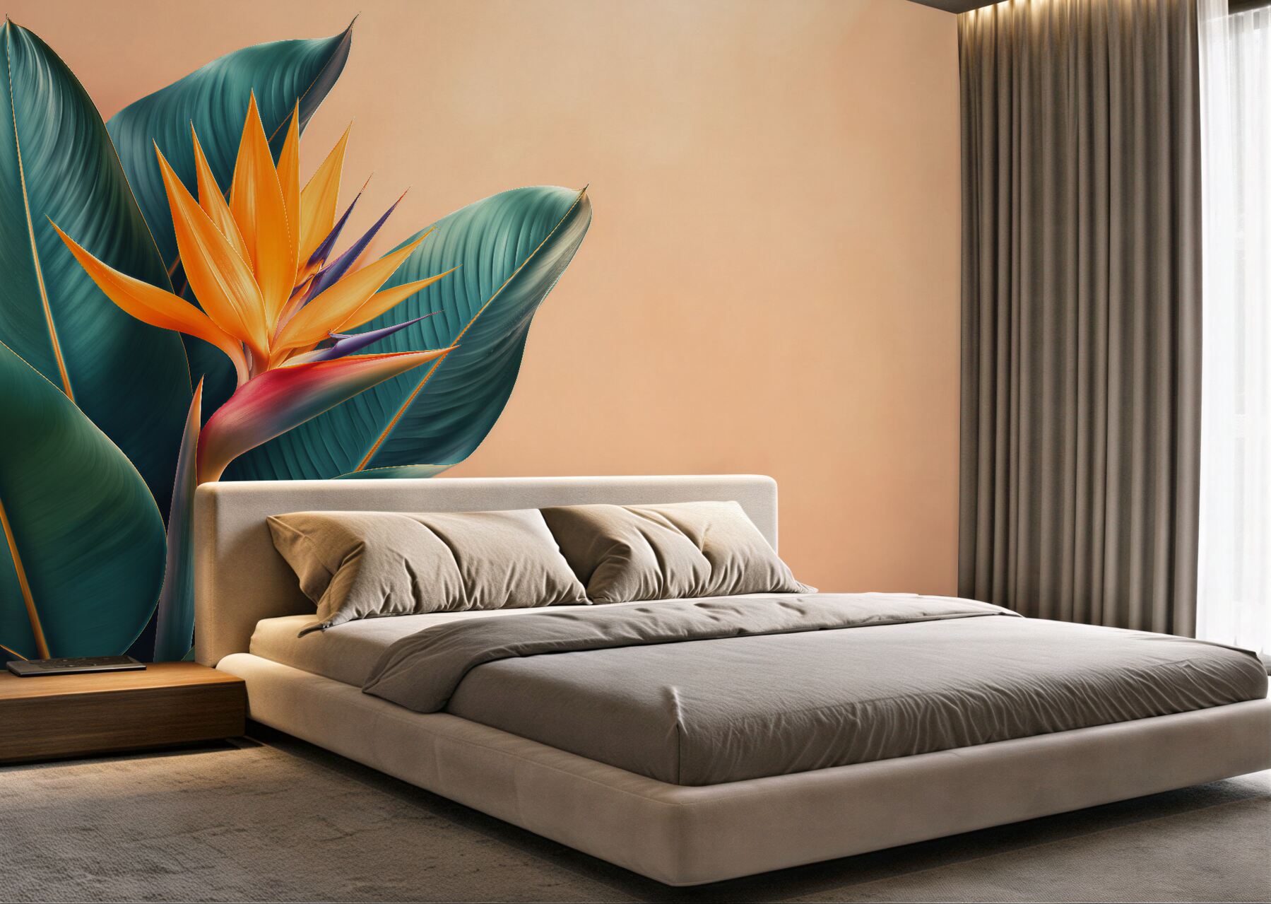 Fototapeten Exotische Blume und Palmblätter