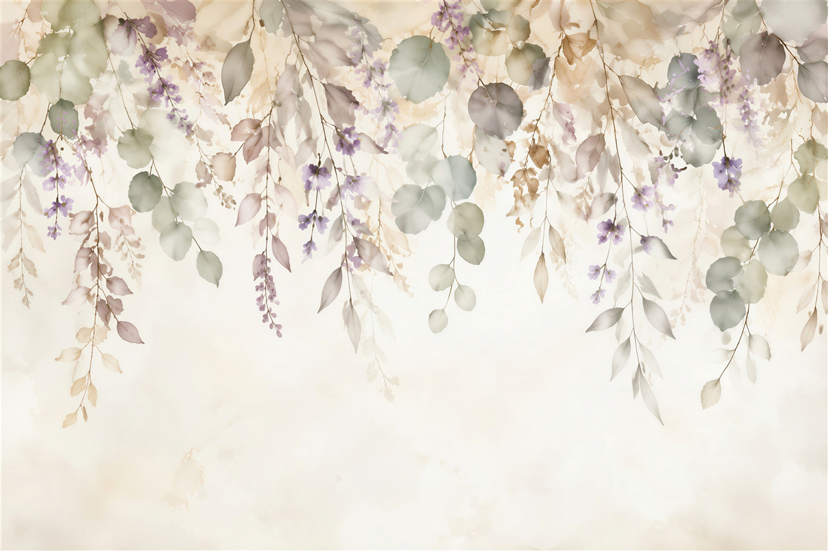 Fototapeten Aquarellzweige mit kleinen Blumen