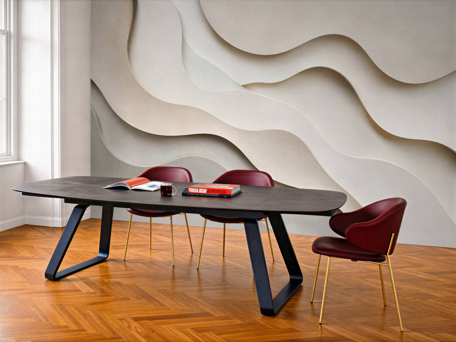 Fototapeten Beige gewellte 3D-Schichten