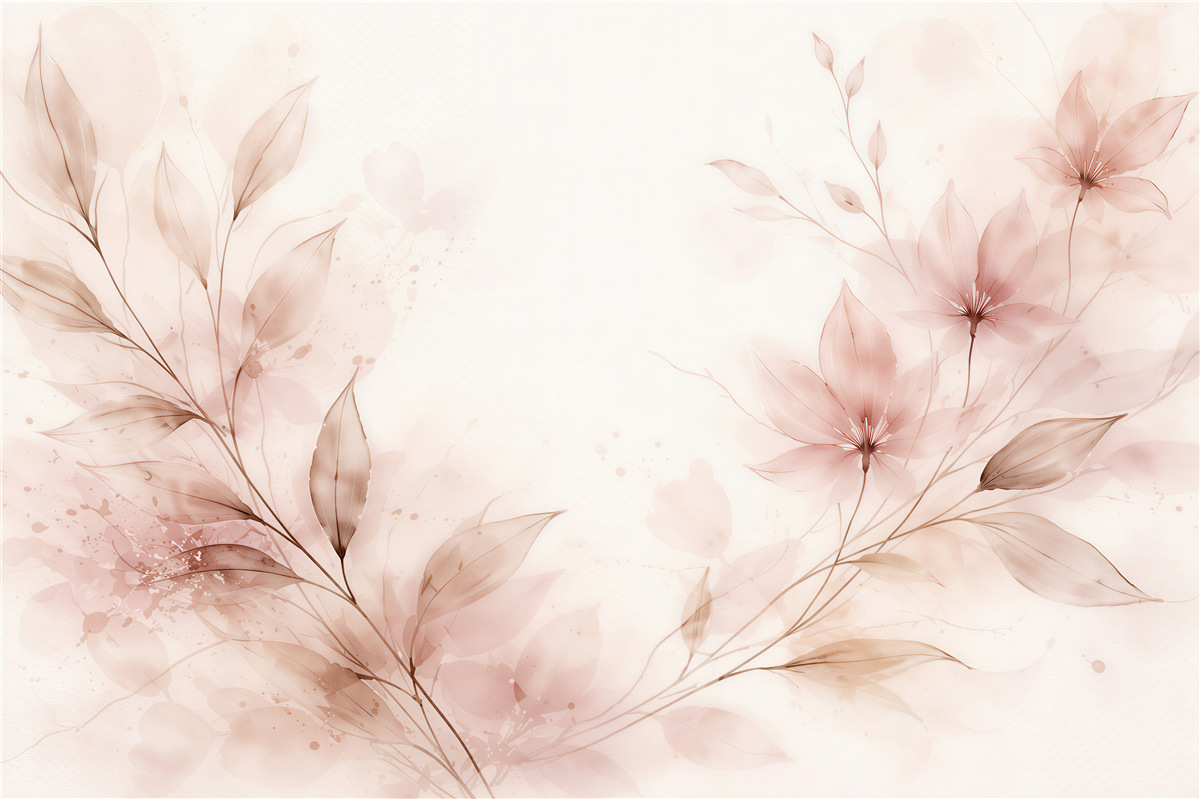 Fototapeten Puderfarbene Blumen und zarte Blätter