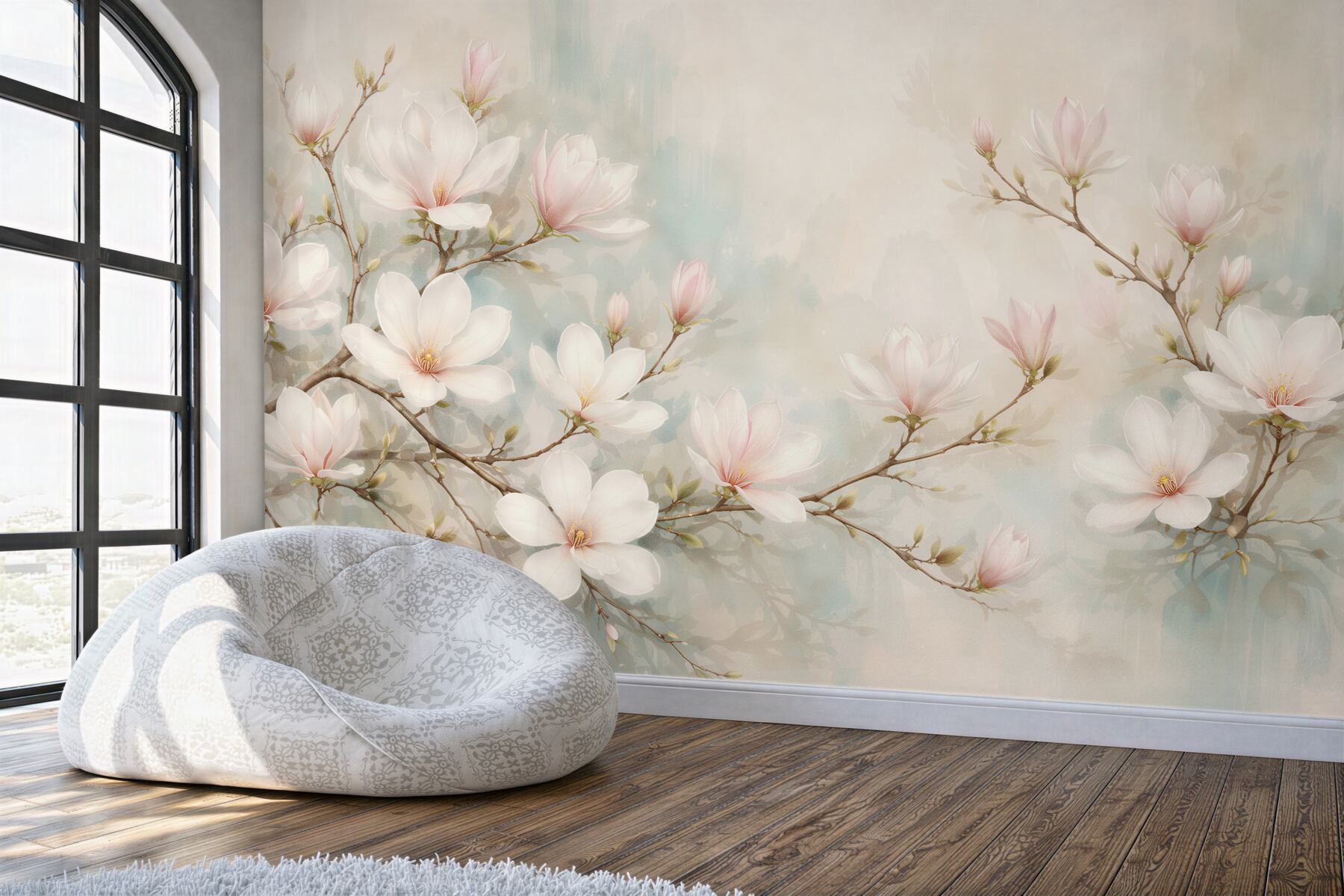 Fototapeten Pastellfarbene Magnolien auf Zweigen