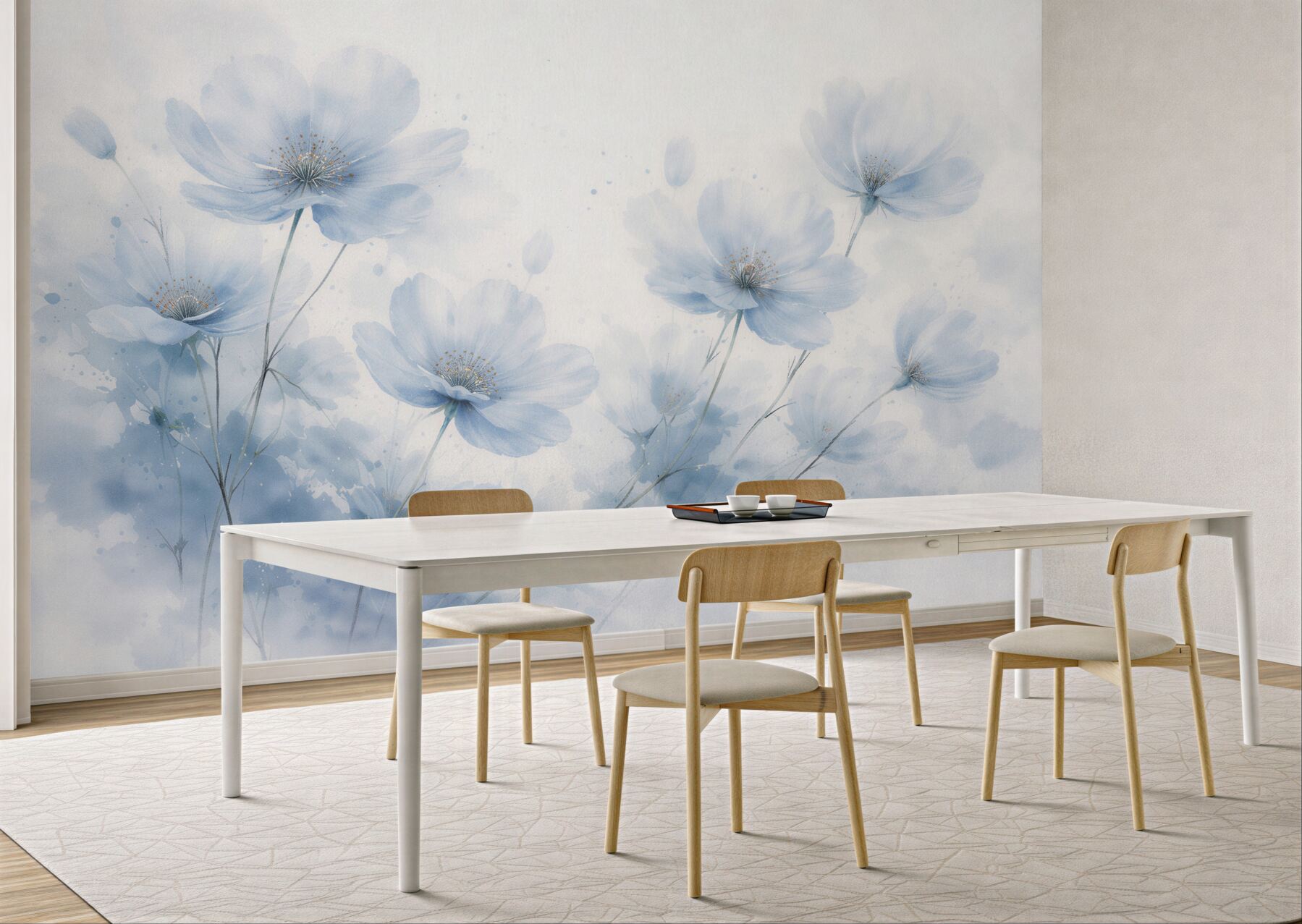 Fototapeten Blaue Blumen in Aquarell