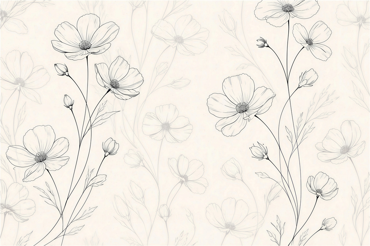 Fototapeten Subtile Blumen in Linienzeichnung
