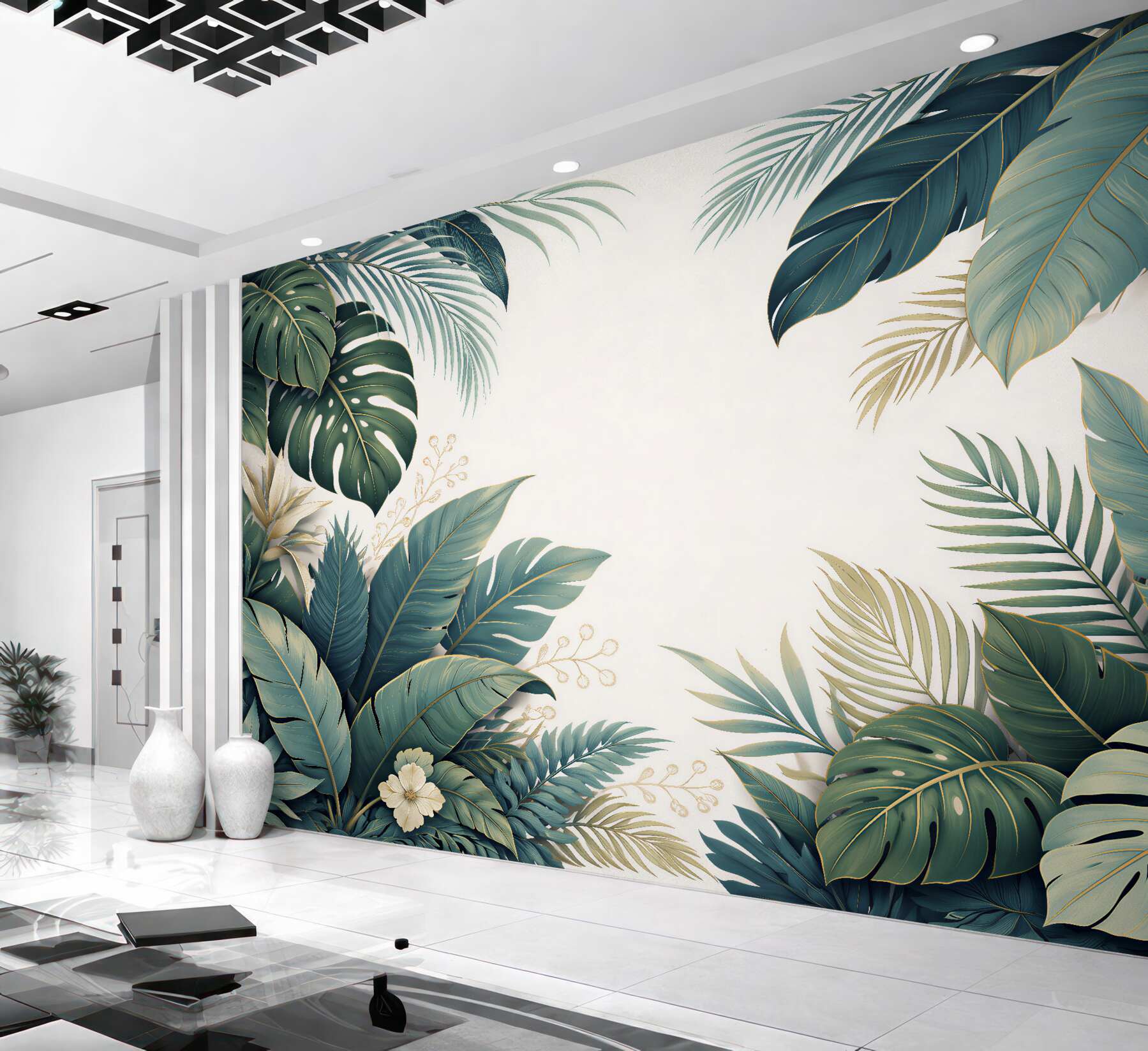 Fototapeten Tropische Blätter in elegantem Design