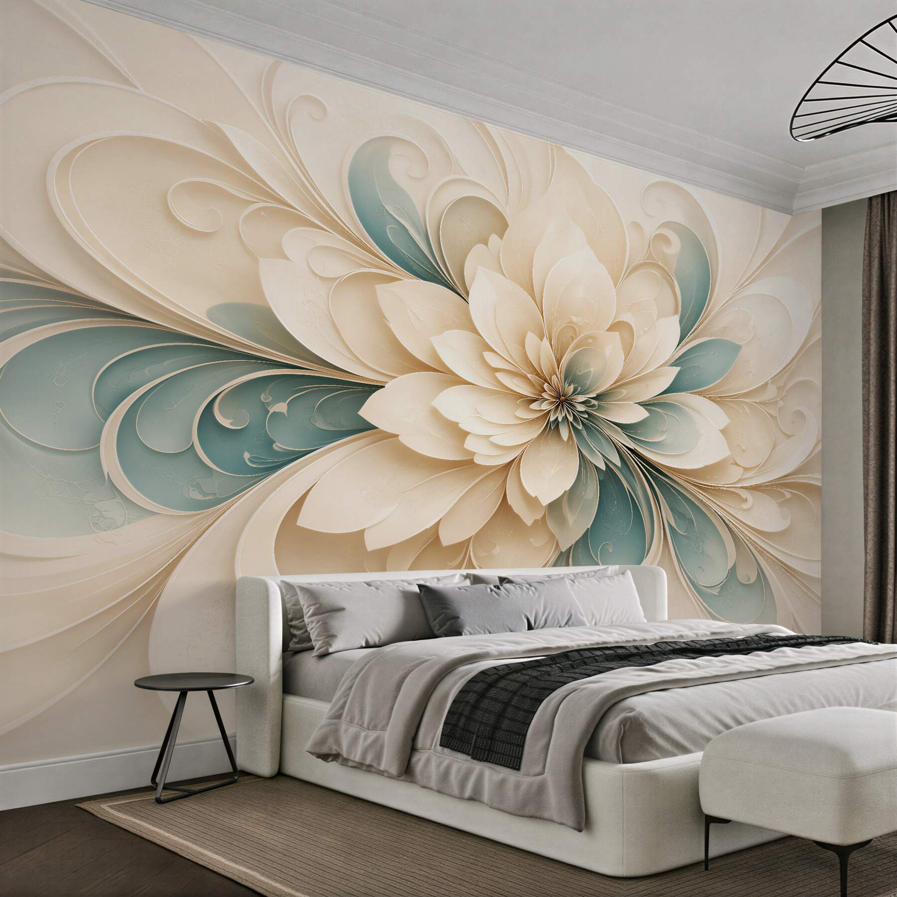 Fototapeten Cremefarbene Blume im 3D-Stil