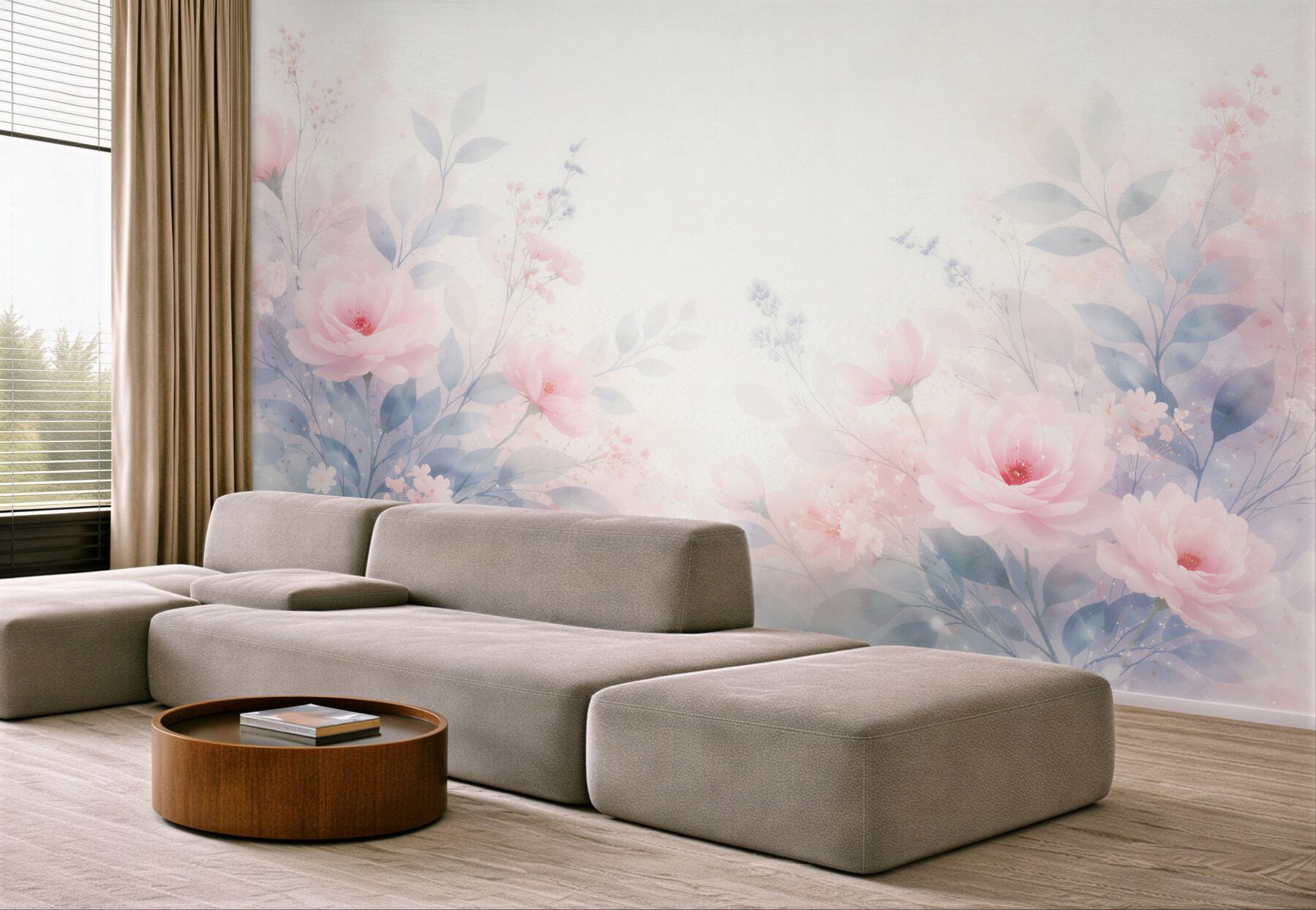 Fototapeten Pastellblumen im Aquarellnebel