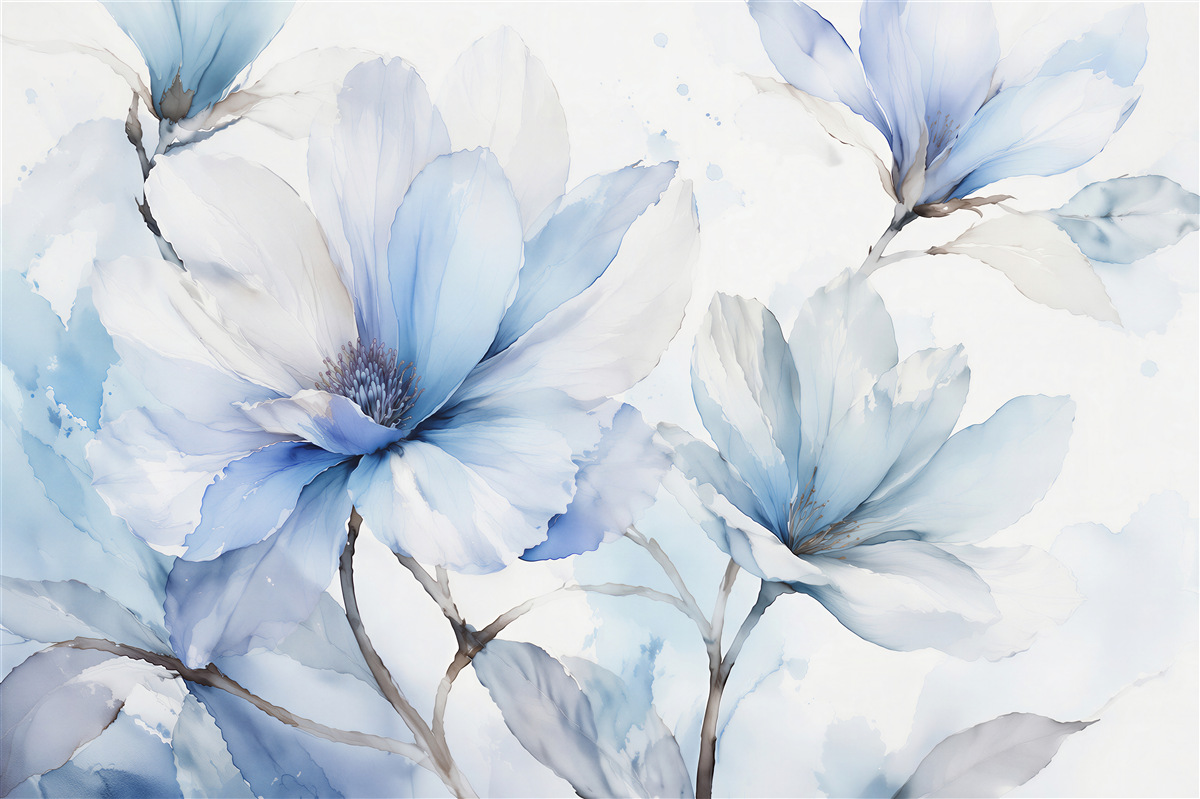 Fototapeten Hellblaue Magnolien in Aquarell