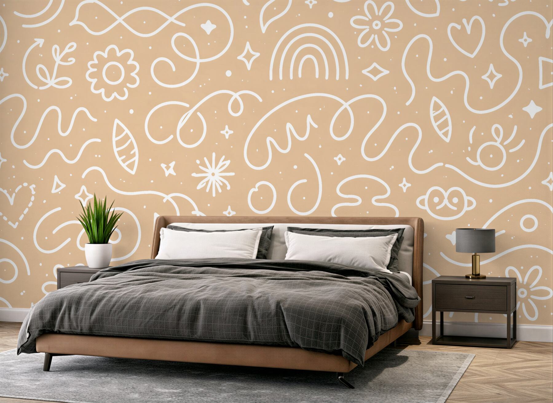 Fototapeten Beige Doodles voller Leichtigkeit