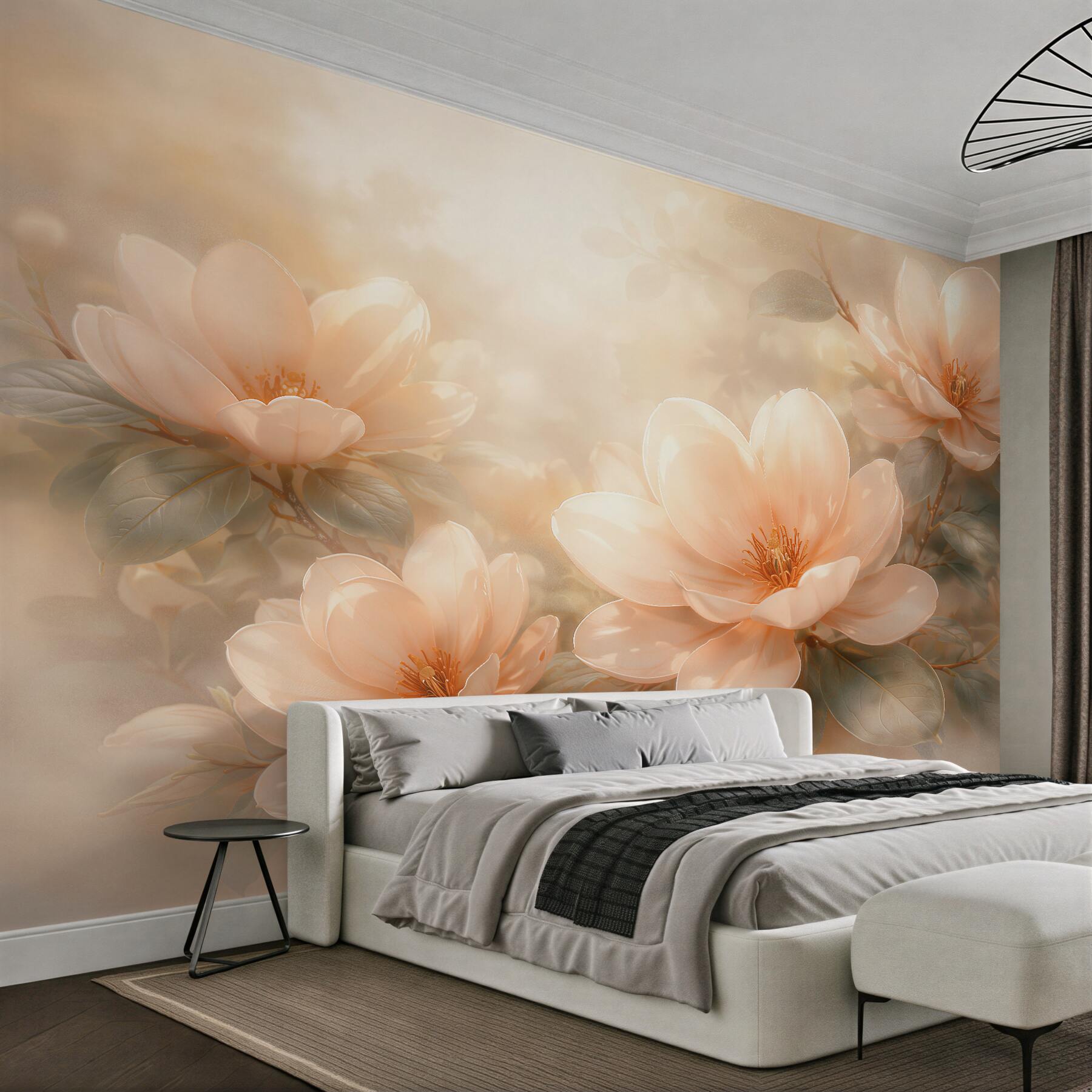 Fototapeten Cremefarbene Magnolien im goldenen Glanz