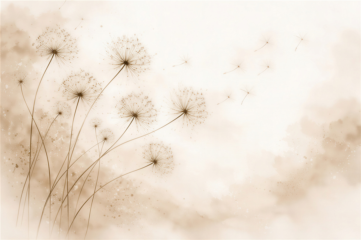 Fototapeten Beige Pusteblumen im zarten Nebel