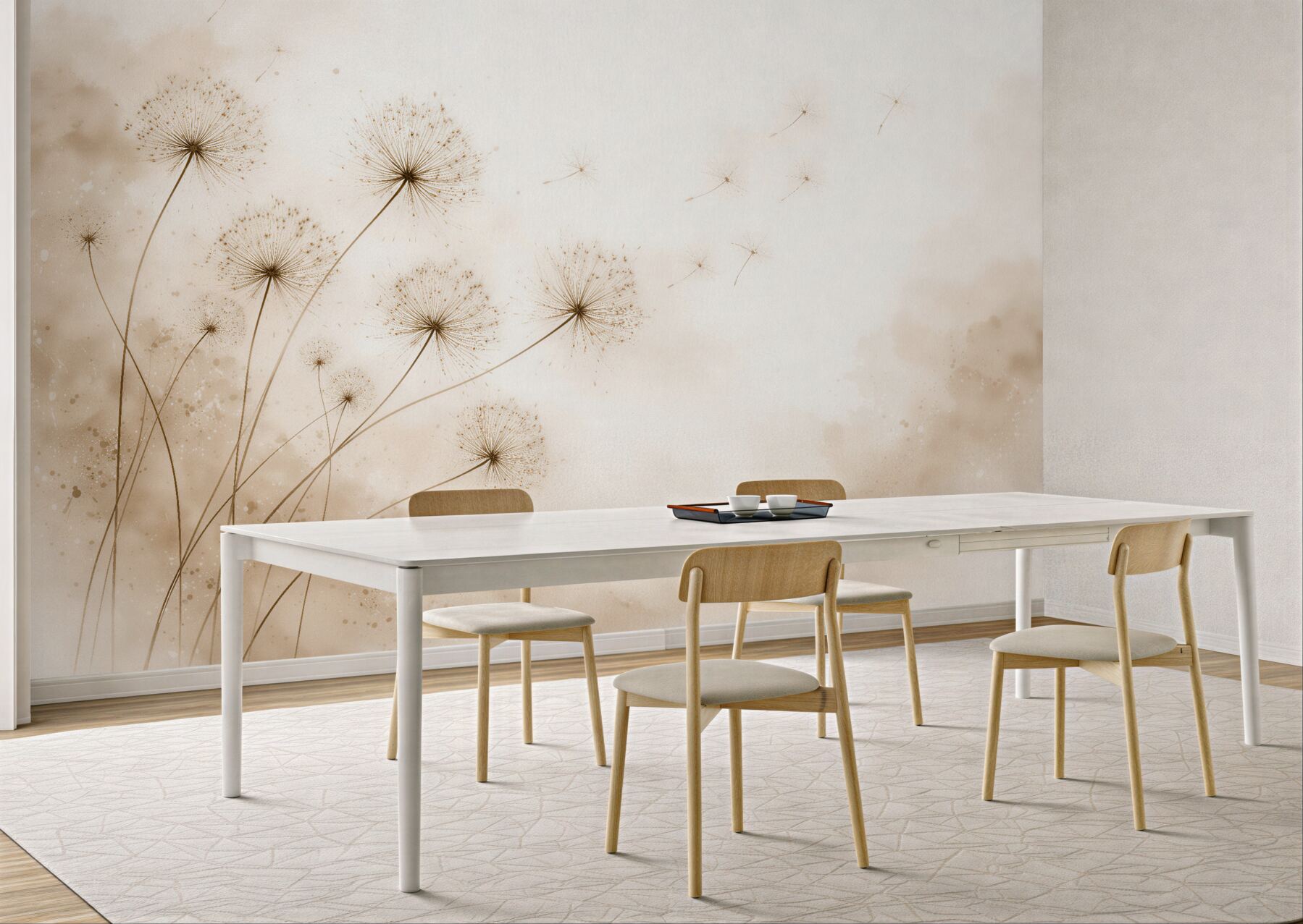 Fototapeten Beige Pusteblumen im zarten Nebel