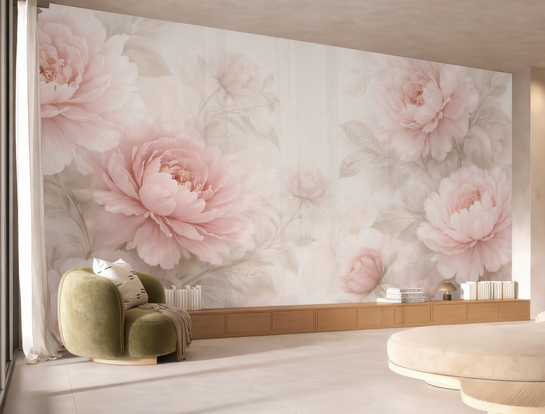 Fototapeten Pudrige Pfingstrosen im eleganten Schimmer