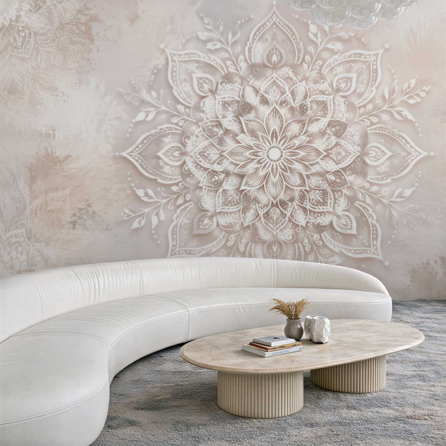 Fototapeten Beige Mandala in subtilem Glanz