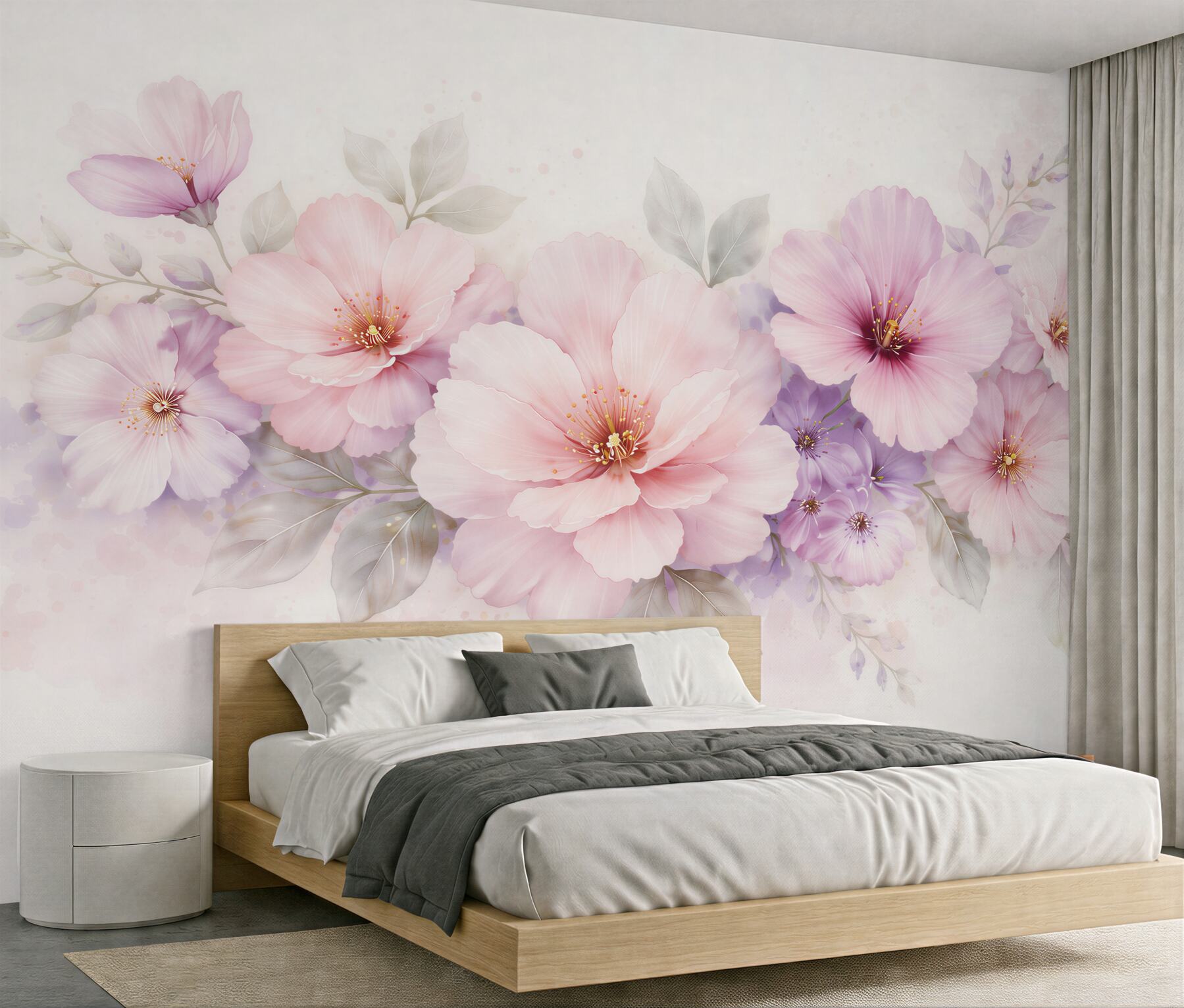 Fototapeten Puderfarbene Blumen in Aquarellglanz