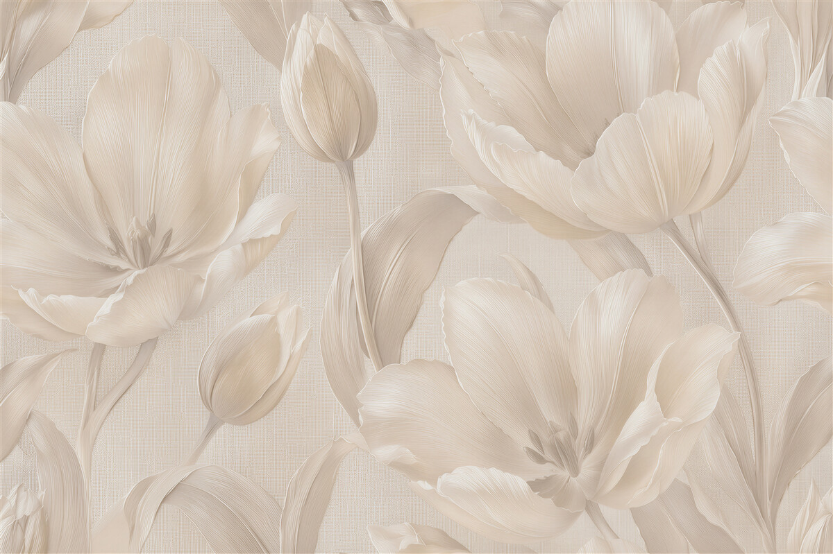 Fototapeten Cremefarbene Tulpen im eleganten Relief