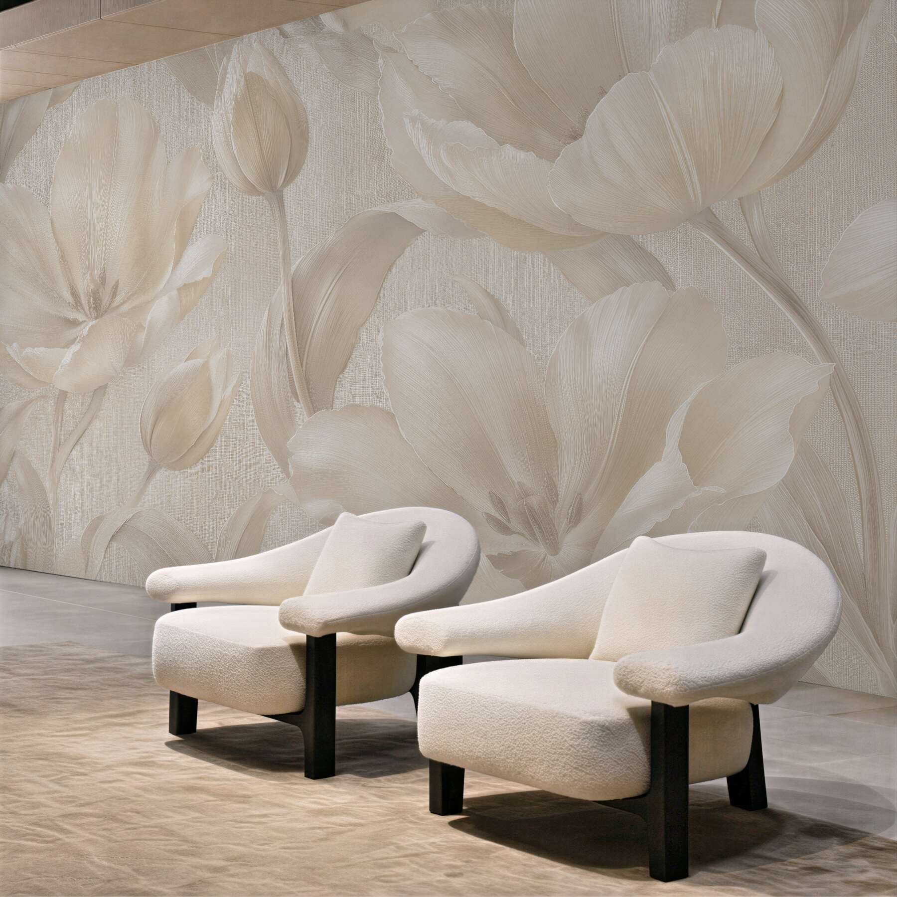 Fototapeten Cremefarbene Tulpen im eleganten Relief