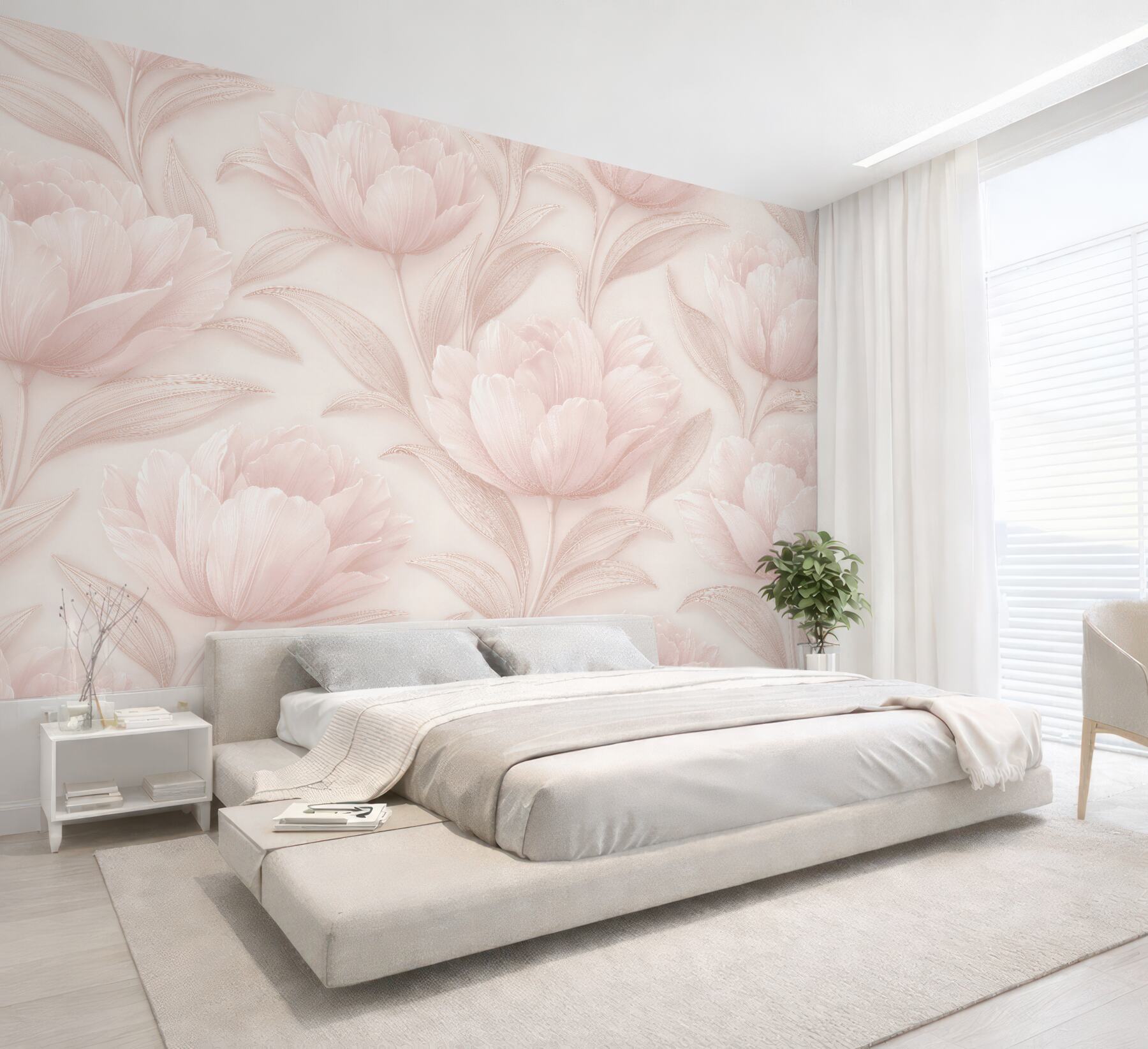 Fototapeten Puderfarbene Blumen im zarten Relief