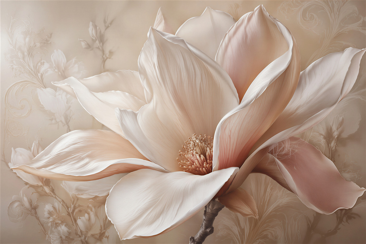 Fototapeten Puderfarbene Magnolie im eleganten Detail