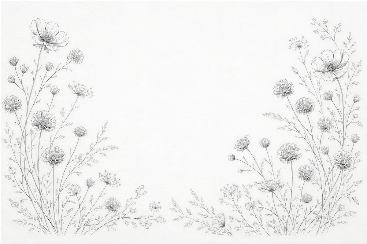 Fototapeten Zarte Blumen als Skizze