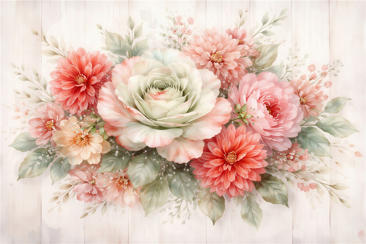 Fototapeten Pastellfarbener Strauß romantischer Blumen