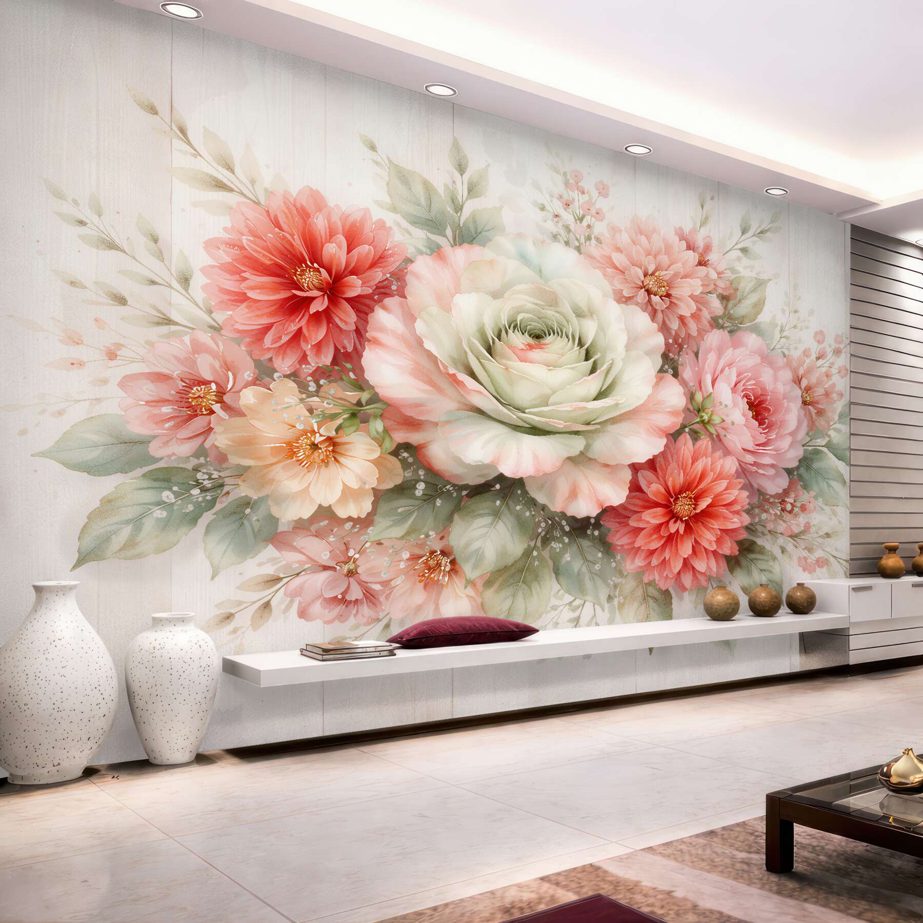 Fototapeten Pastellfarbener Strauß romantischer Blumen