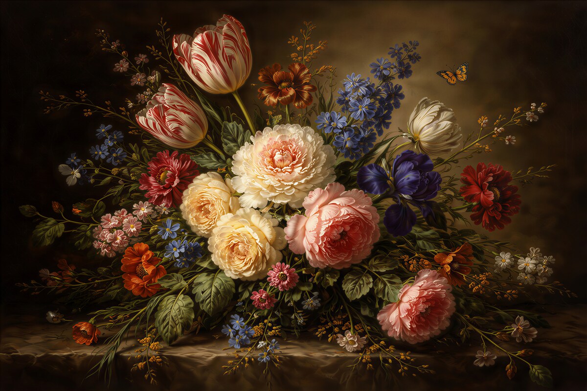 Fototapeten Klassischer Blumenstrauß auf dunklem Hintergrund