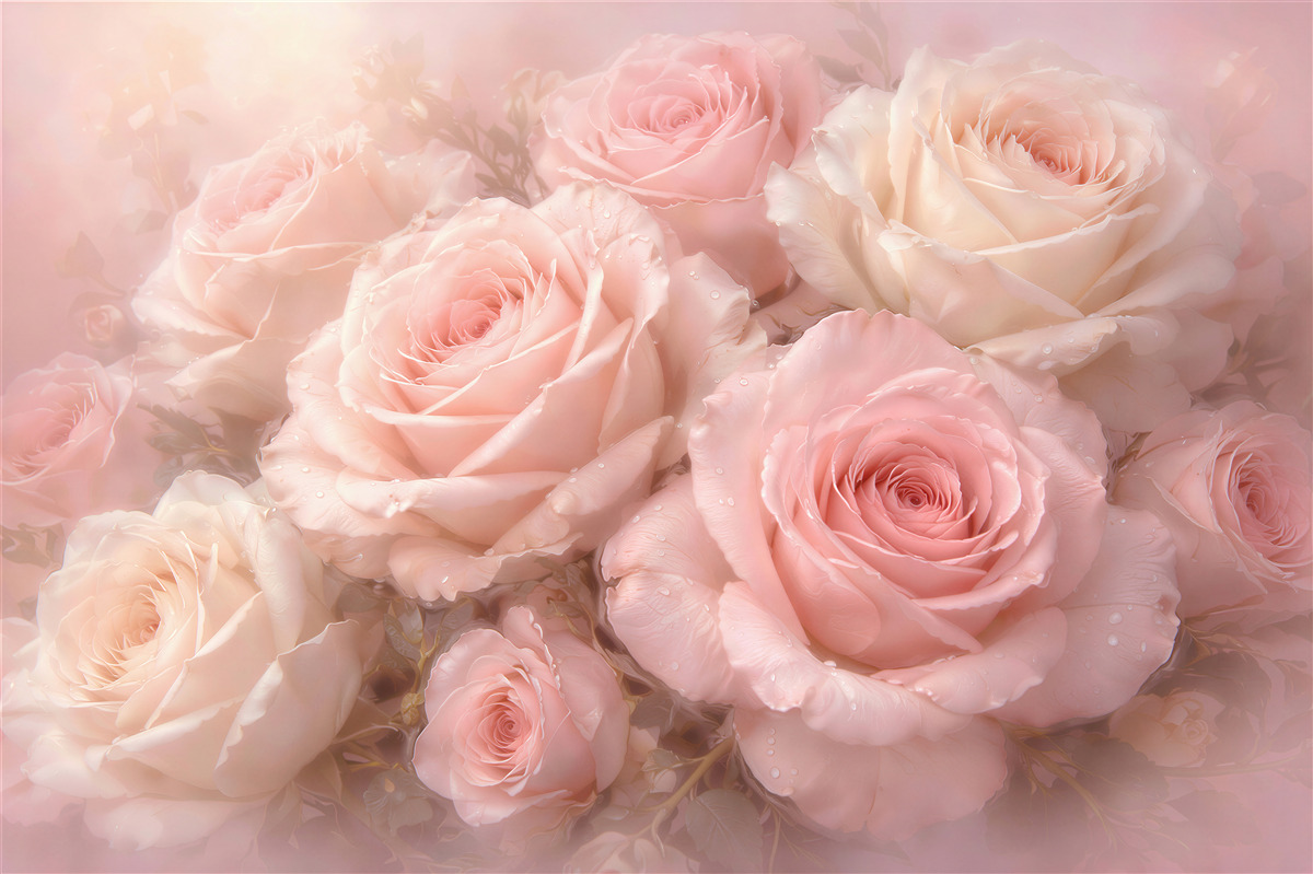 Fototapeten Puderfarbene romantische Rosen