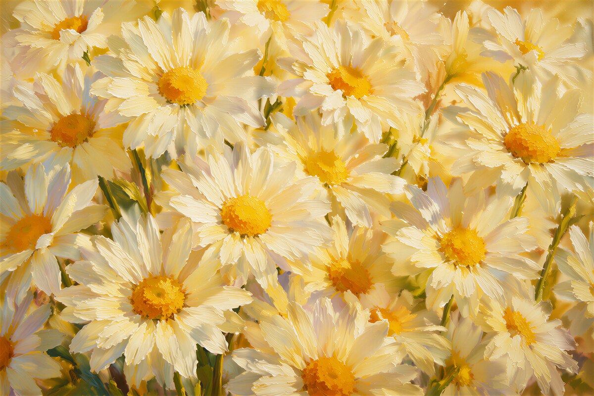 Fototapeten Sonnige Gänseblümchen in voller Blüte