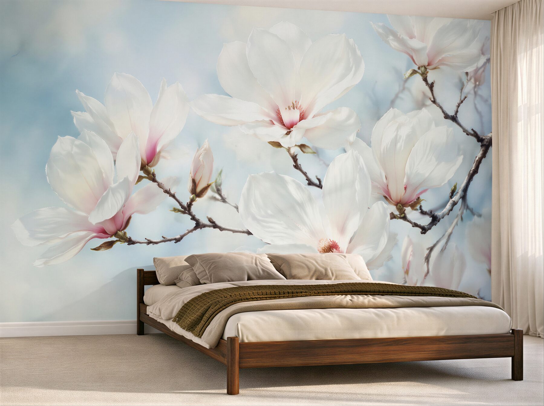 Fototapeten Zarte Magnolie auf blauem Hintergrund