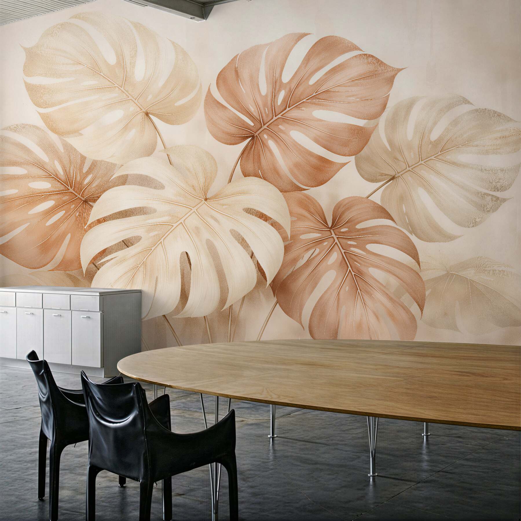 Fototapeten Beige Monstera-Blätter im Glamour-Stil