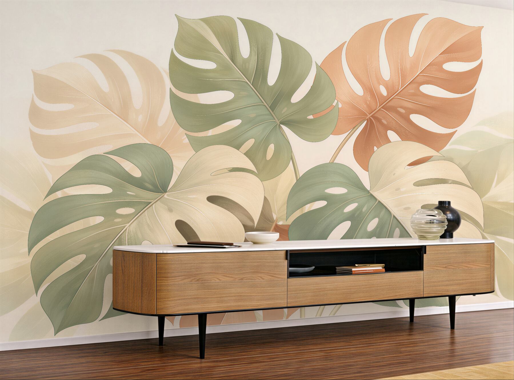 Fototapeten Monstera in pastelliger Eleganz