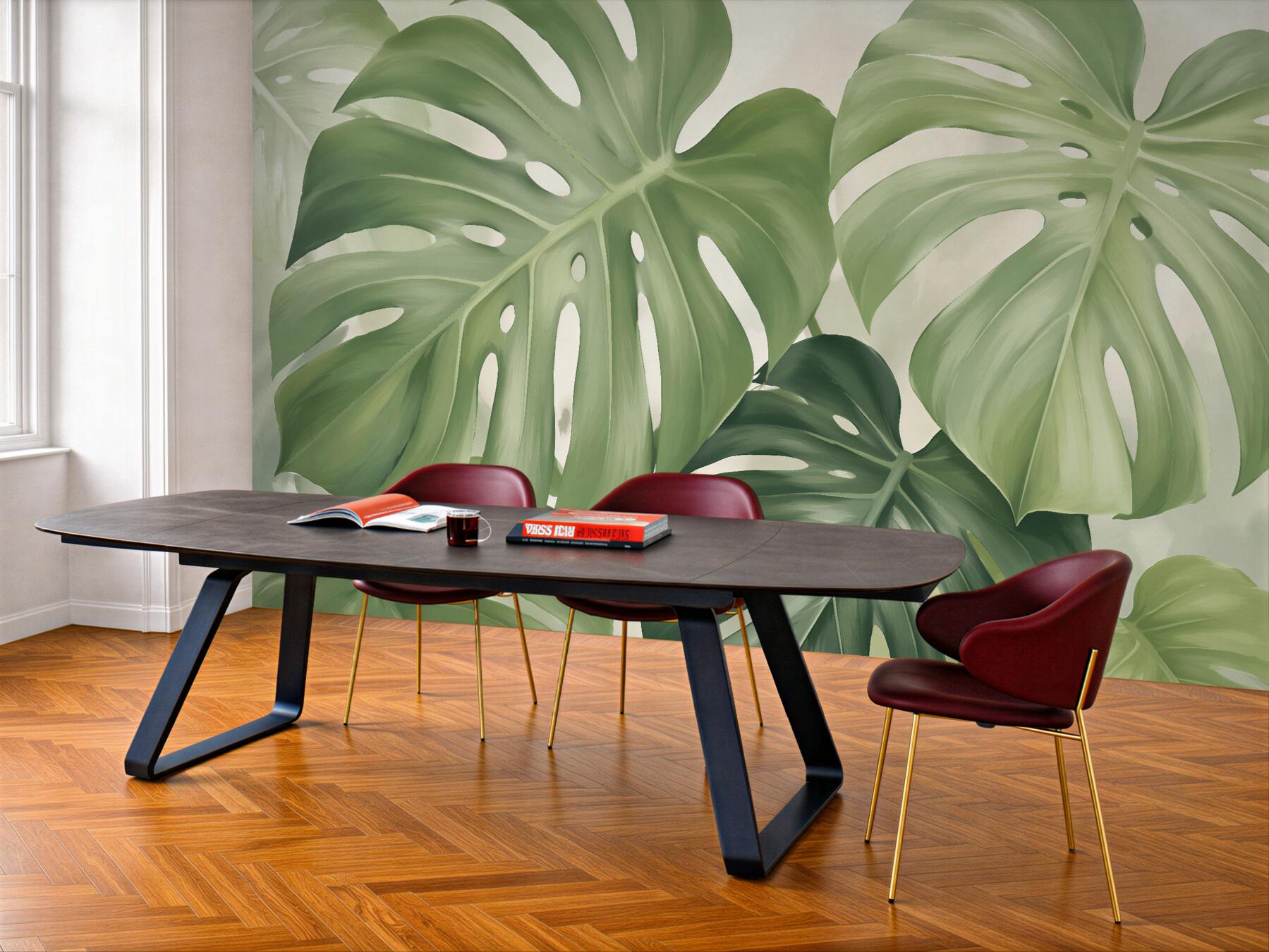 Fototapeten Zarte Monstera-Blätter in Grün