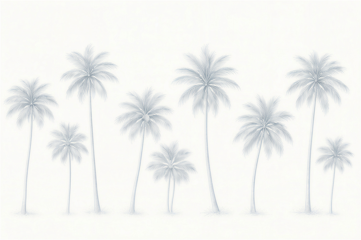 Fototapeten Zarte Palmen im hellen Minimalismus