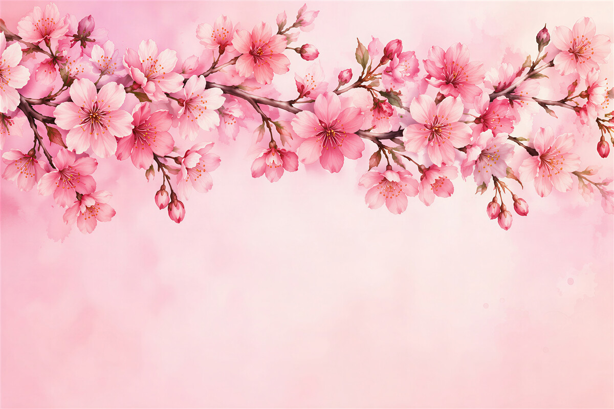 Fototapeten Rosa Kirschblüten in Aquarell