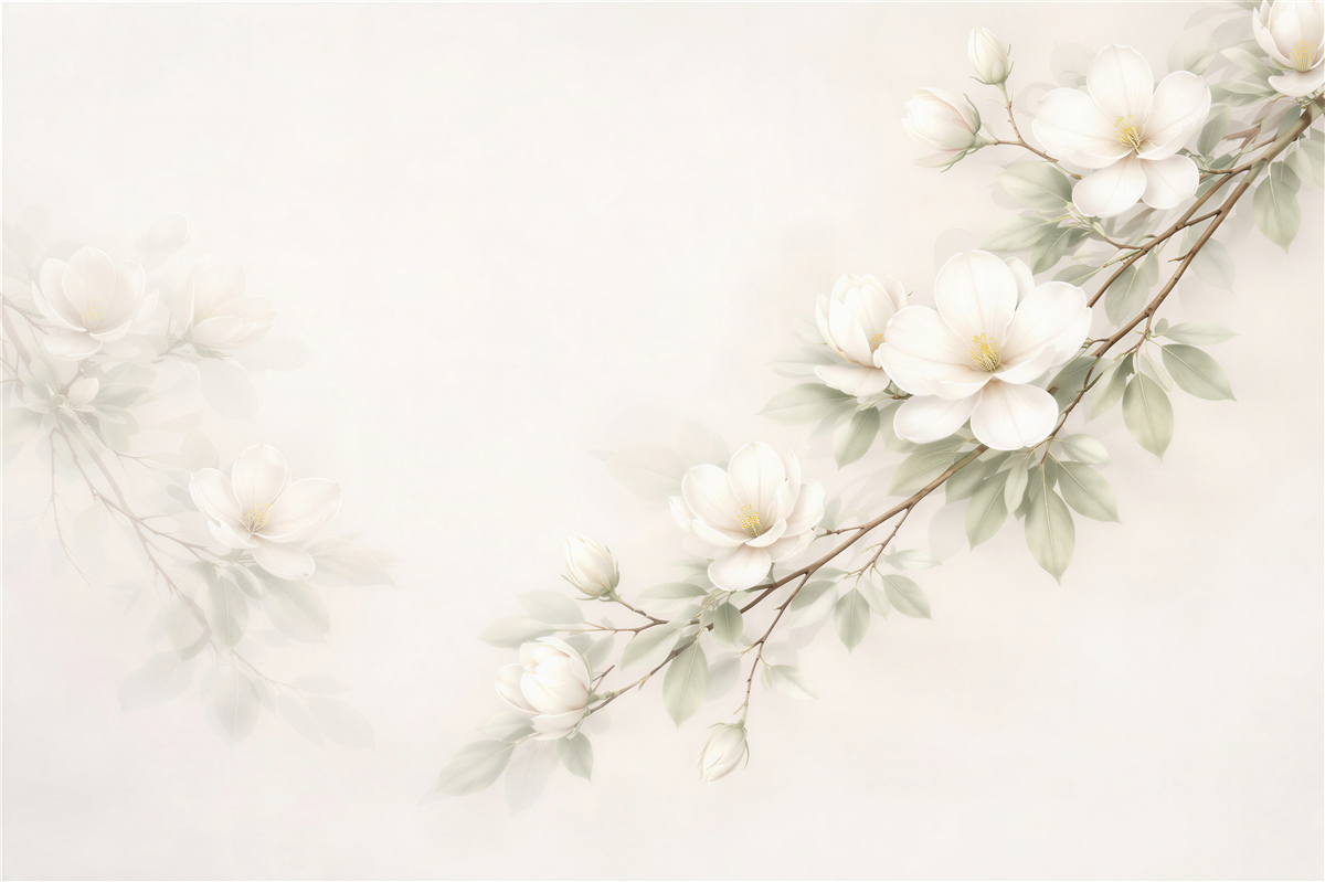 Fototapeten Weiße Magnolien an einem zarten Zweig
