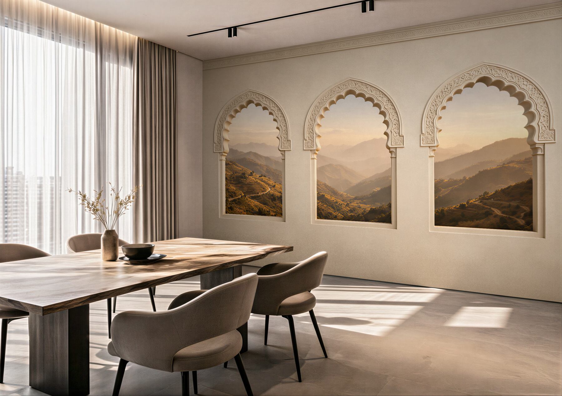 Fototapeten Orientalische Fenster mit Bergblick