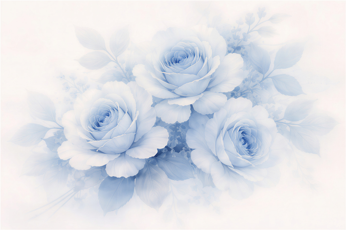 Fototapeten Blaue Rosen im nebligen Schimmer
