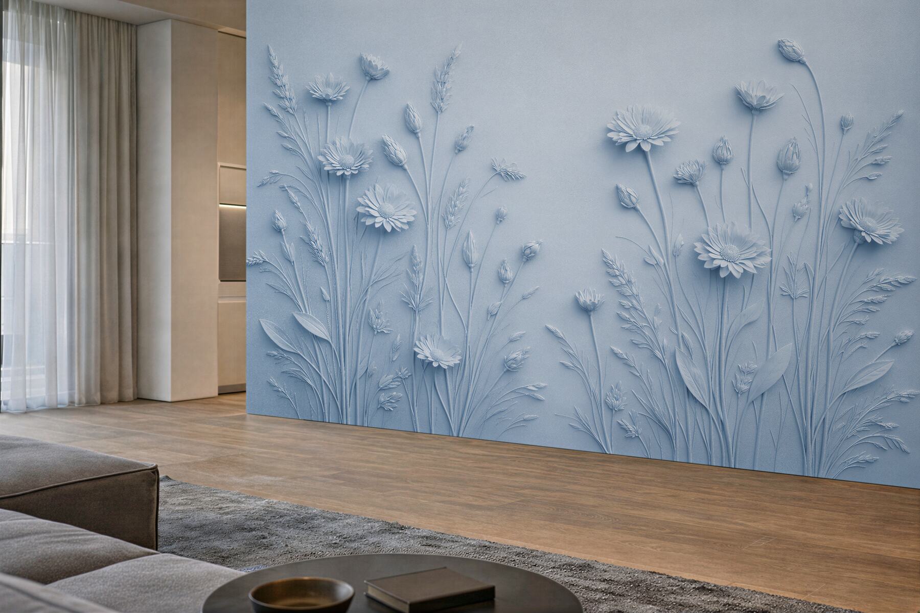 Fototapeten Blaue Wiese in Reliefoptik