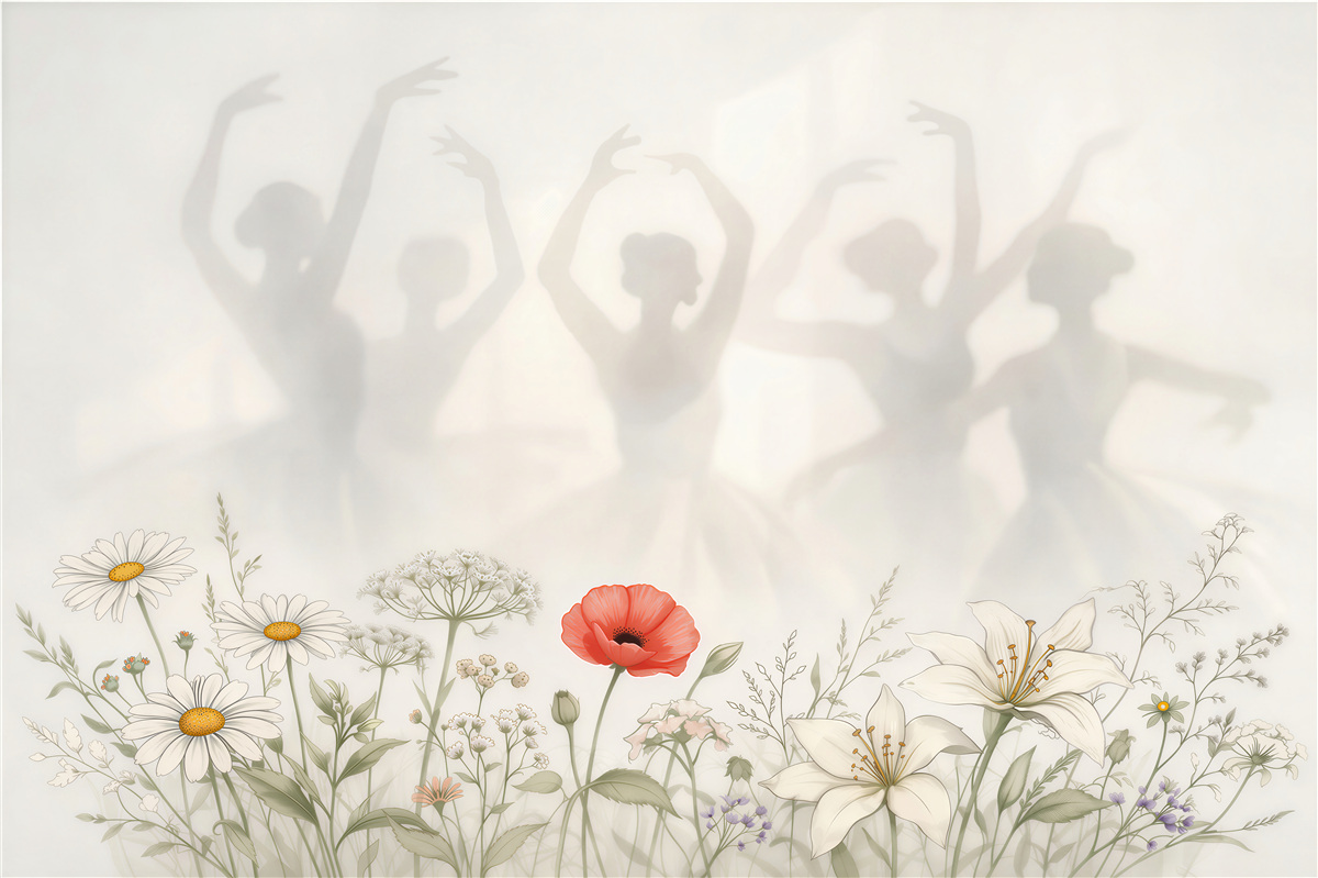 Fototapeten Ballettschatten zwischen Blumen