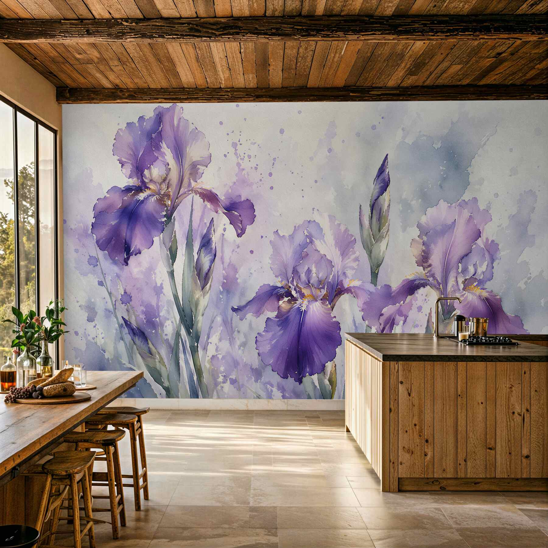 Fototapeten Violette Irisblüten in Aquarell