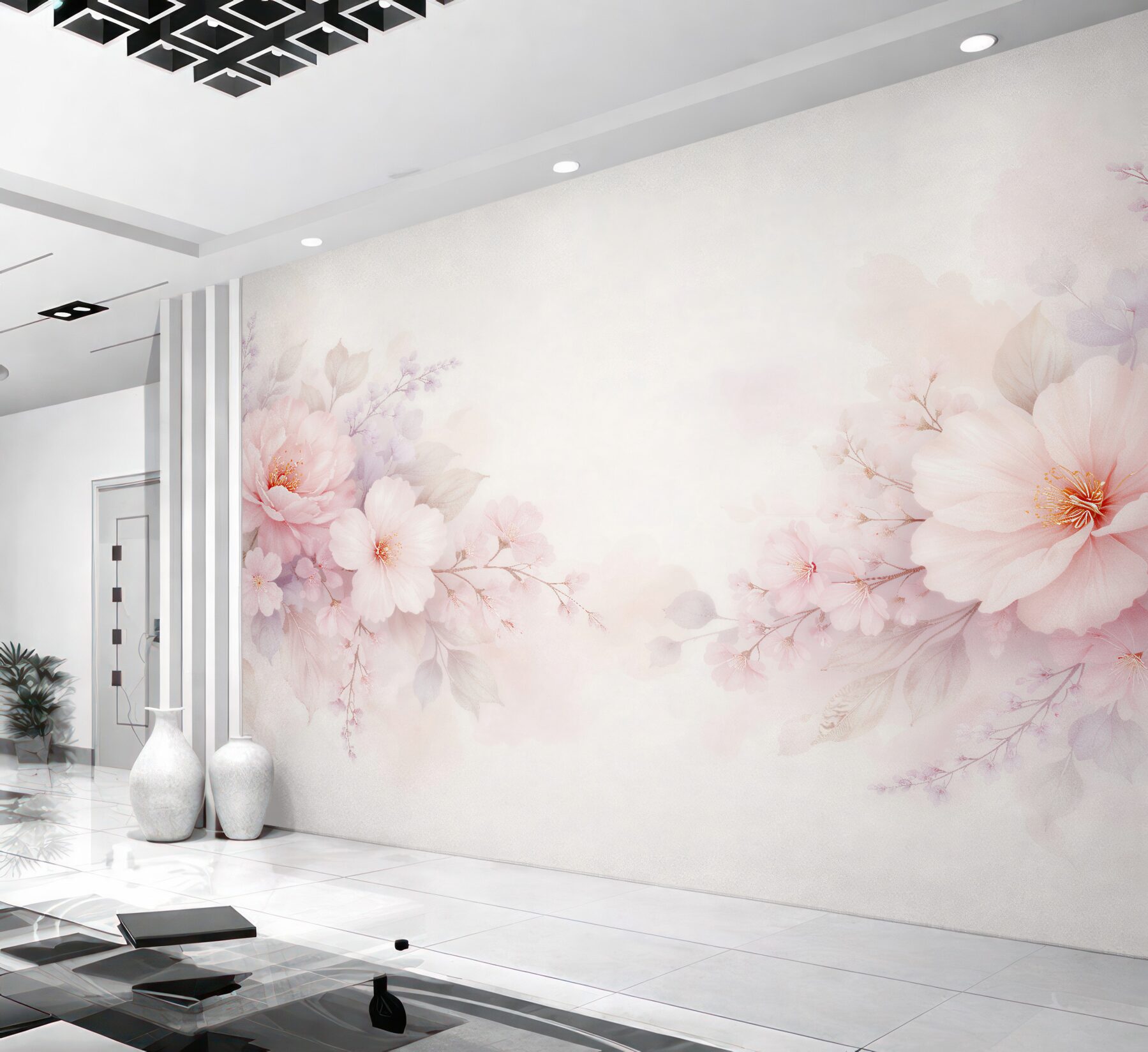 Fototapeten Zarte rosa Aquarellblumen