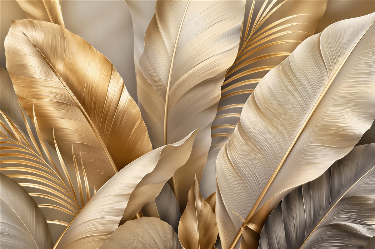 Fototapeten Goldene Blätter in elegantem Glanz