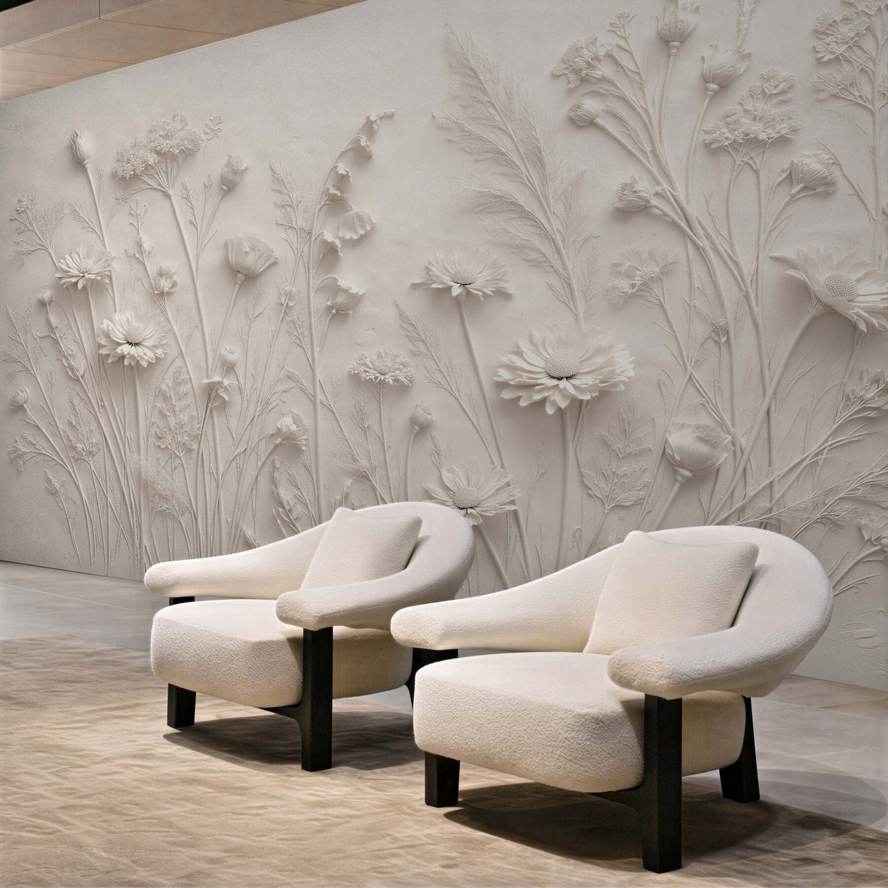Fototapeten Weiße Blumen in subtilem Relief