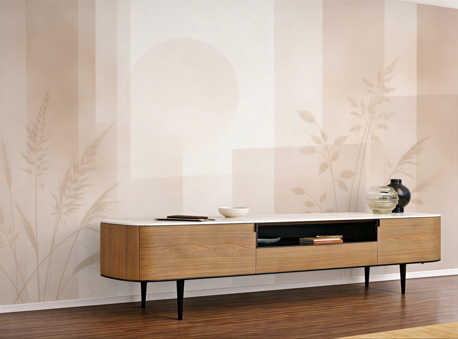 Fototapeten Beige Gräser in weicher Geometrie