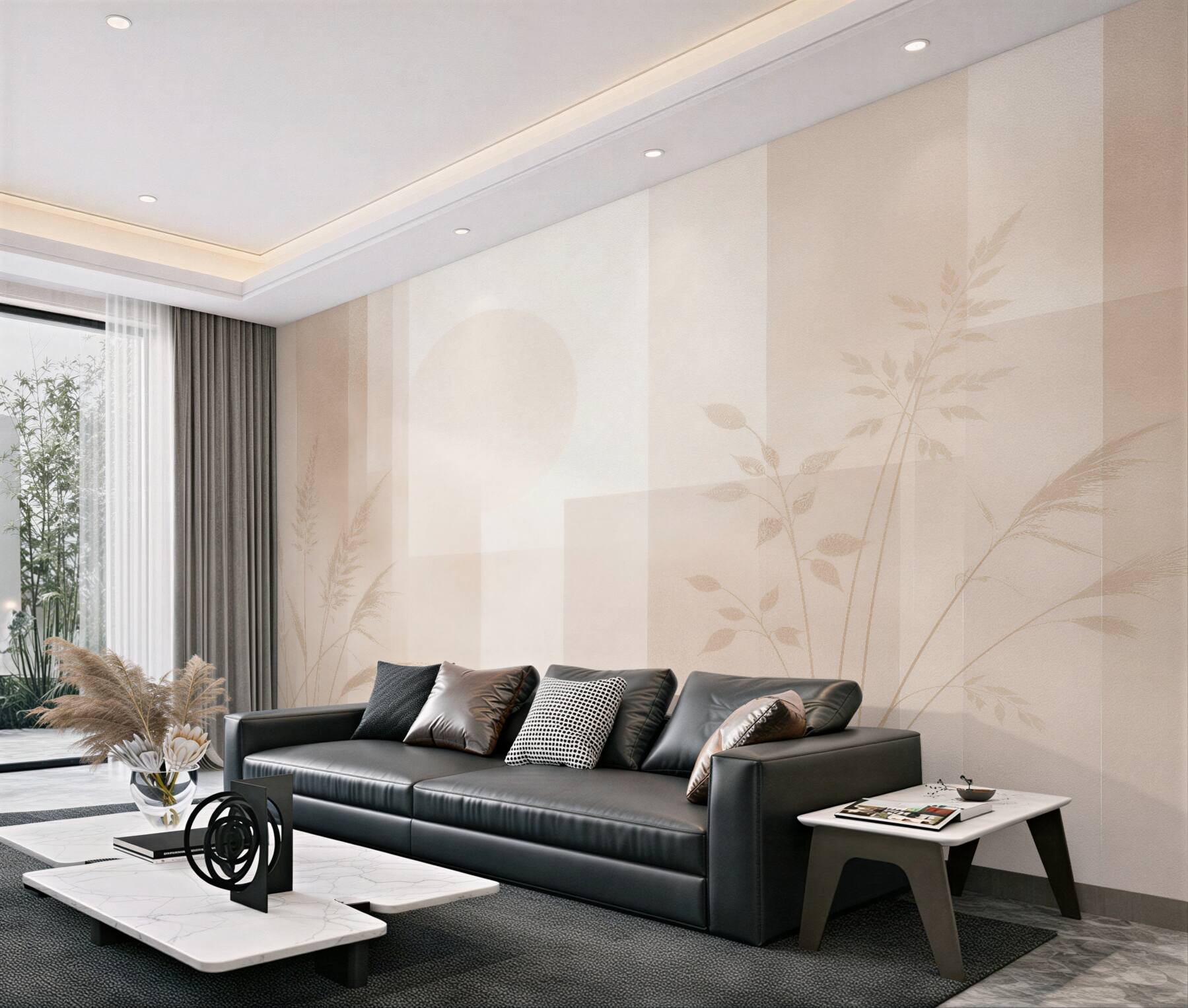 Fototapeten Beige Gräser in weicher Geometrie