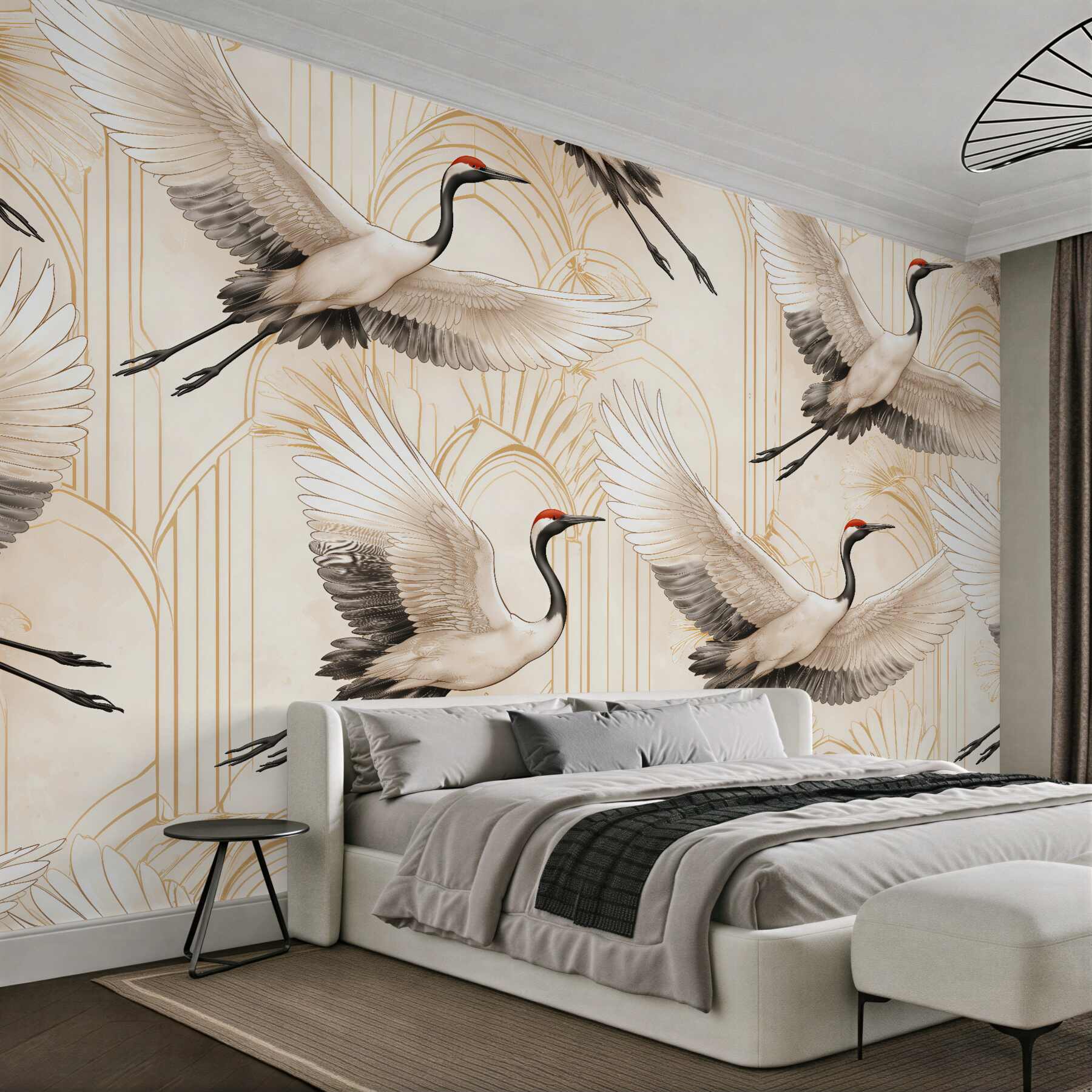 Fototapeten Kraniche im eleganten Art-Déco-Stil